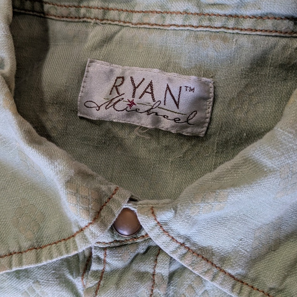 Ryan Michael Pearl Snap Western Shirt Mens XL Green Long Sleeve Silk Textured - Picture 5 of 8